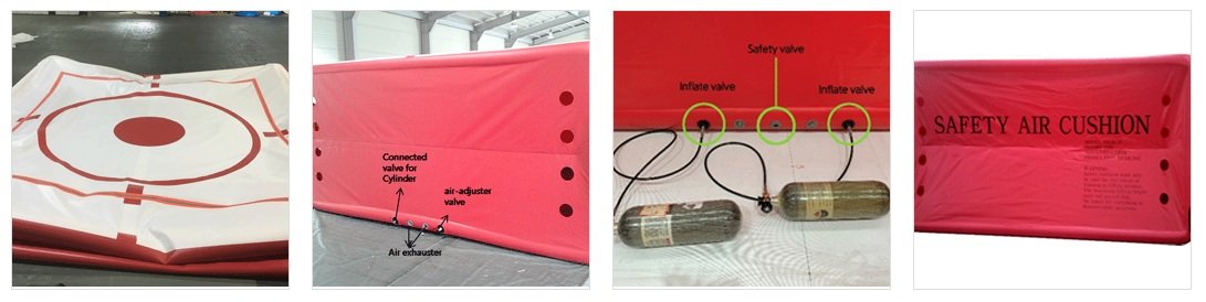 Step by step visual operational guide for cylinder type safety air cushion deployment