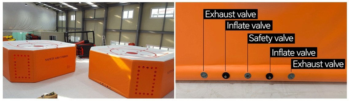 Octagonal shape safety air cushion overview and valve configuration